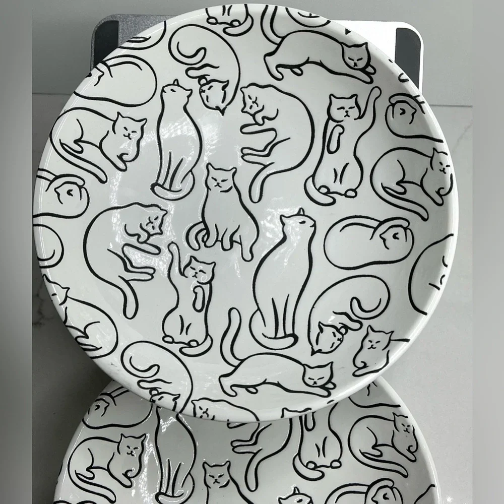 2 Signature Cat Pet Bowl Plate Food Dish Plate Adorable White 6” New